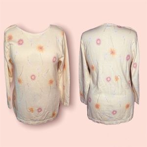 VTG Made in Italy Gabrielle T Yellow Floral Pullover Sweater Daisy Print Sz Med